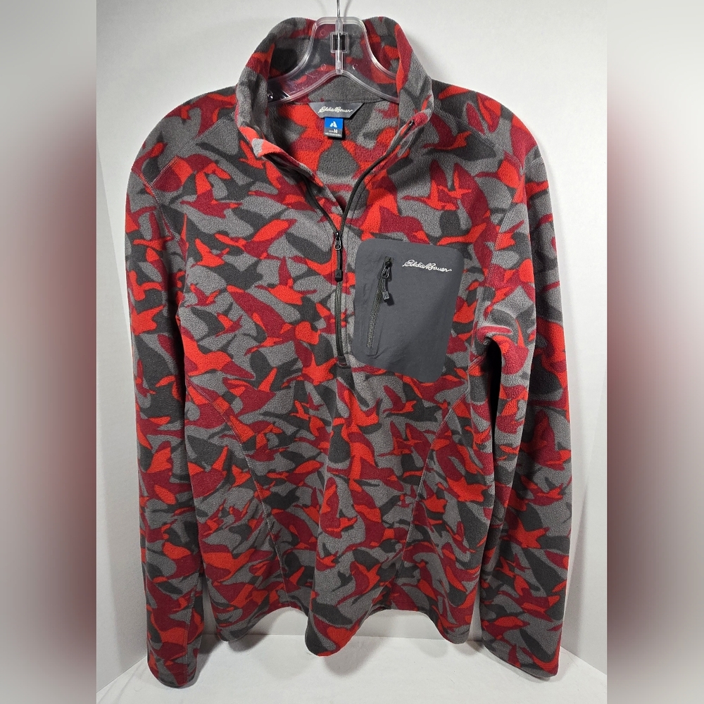 Eddie Bauer Jacket  Geese Camo Pullover Quarter Zip Fleece Men's Medium Red